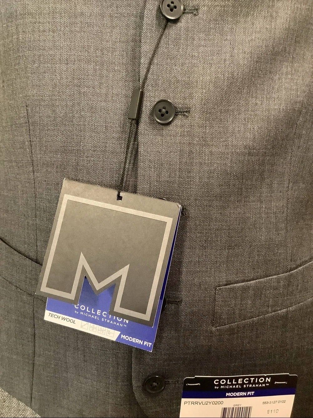 Michael Strahan Size Small Grey Sharkskin Stretch Fabric Modern Fit Suit Vest